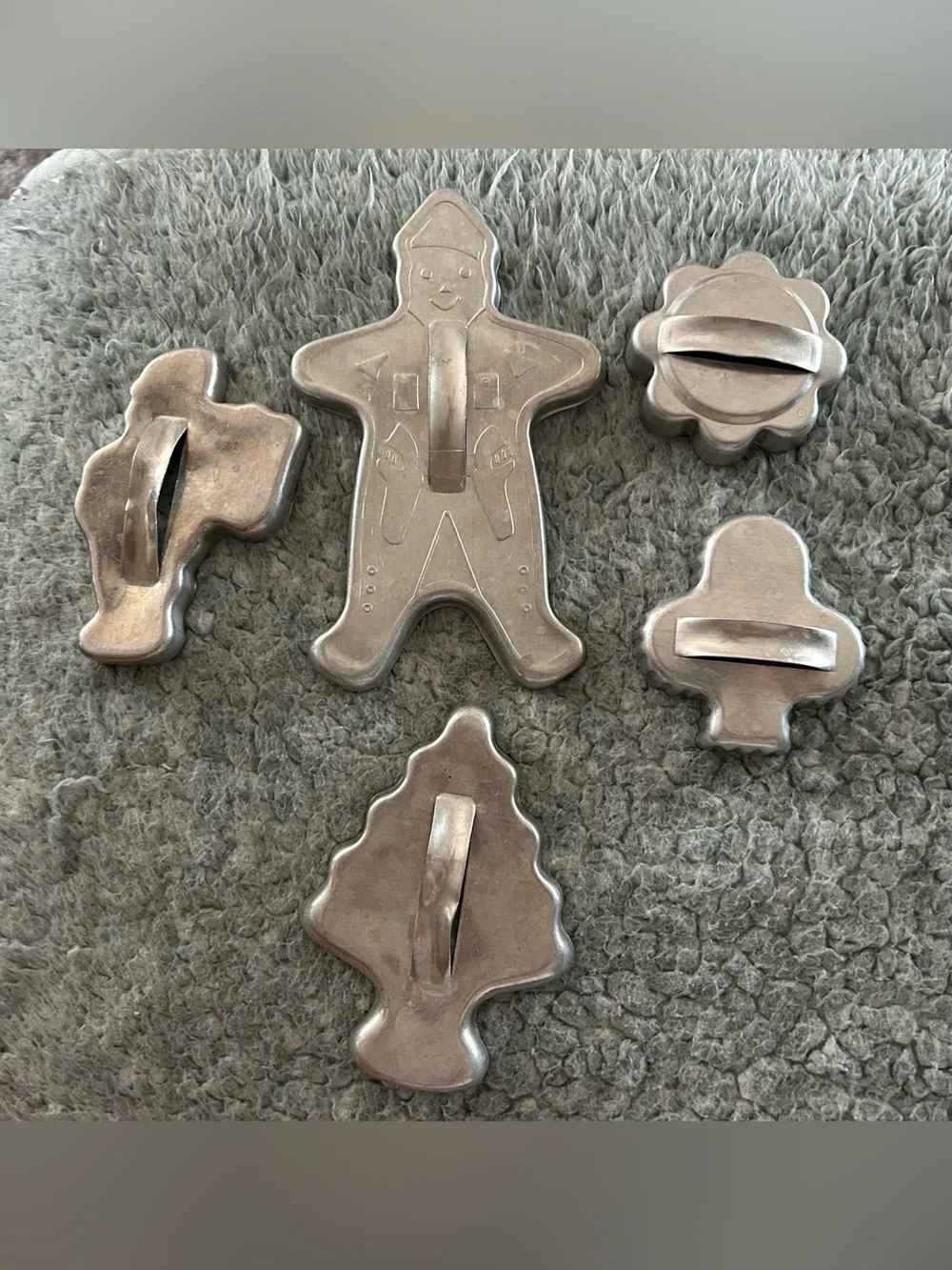 Vintage 1950's Aluminum Gingerbread Man With Hat Cookie Cutter and more.